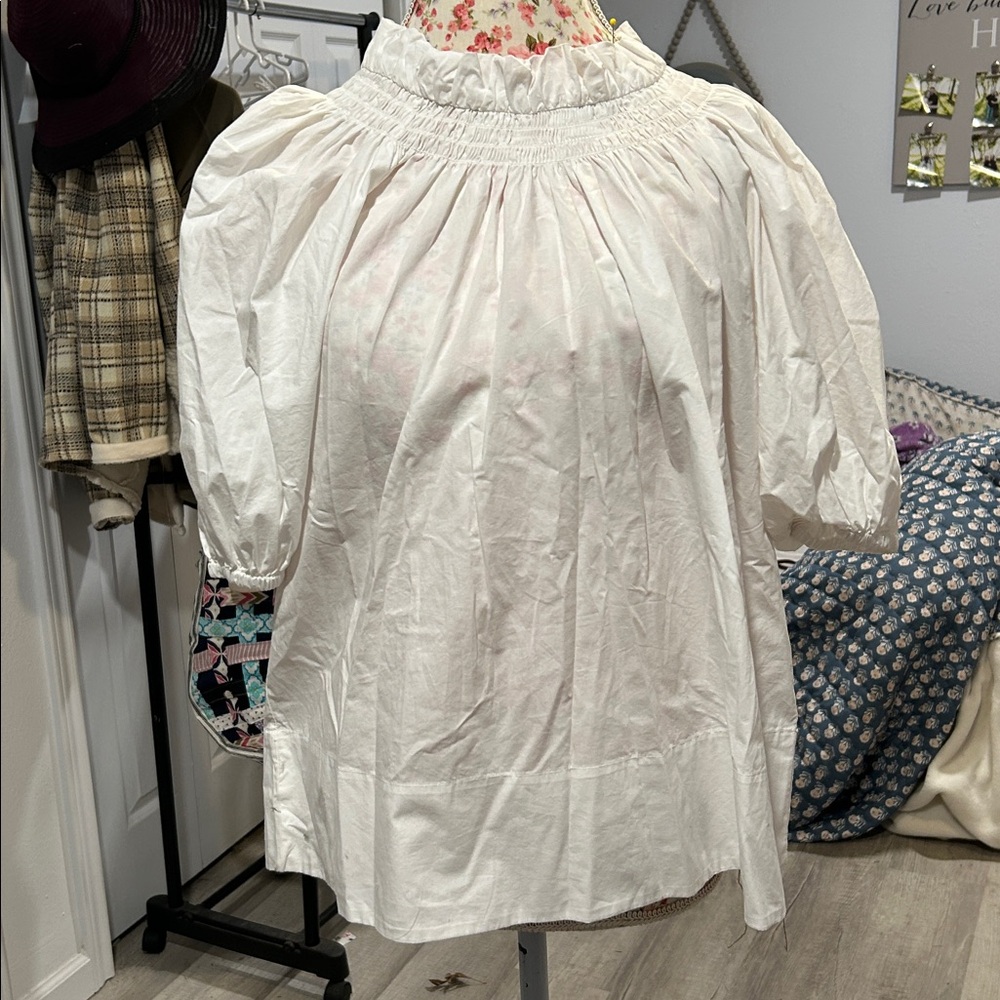 J. Crew White Blouse with Ruffled Neckline